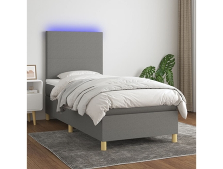 MAISON EXCLUSIVE Cama con somier con colchón y LED 90x200 cm Tela gris oscuro