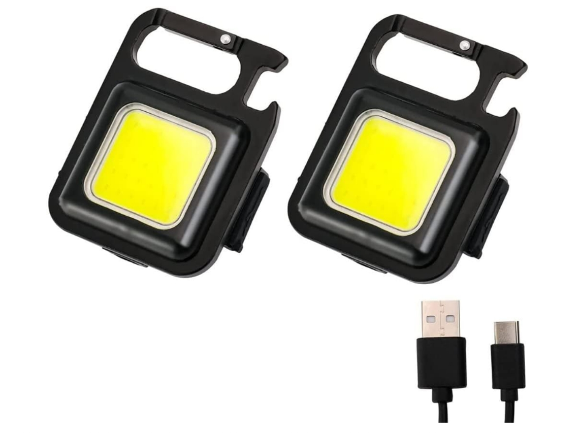 2 piezas de luz de trabajo LED de llavero portátil pequeña, luz de trabajo COB de 500 lúmenes, mini linterna de llavero recargable (negro) YIZHOOD