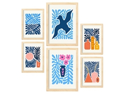 NACNIC Set De 6 Posters Minimalismo En Colores Vibrantes Hojas Azules Láminas De Paisajes Y Naturaleza Para  Tamaños A3 & A4 Marcos Color Madera