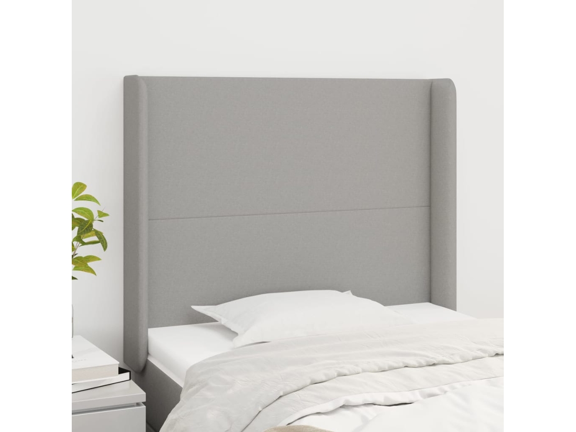 Cabecero con orejas de tela gris claro 103x16x118/128 cm