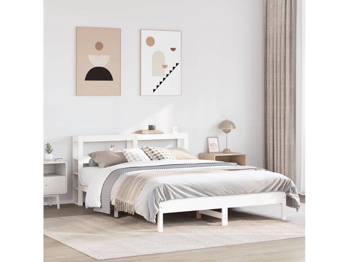 Estructura De Cama Sin Colchón Madera De Pino Blanca 140x200 Cm