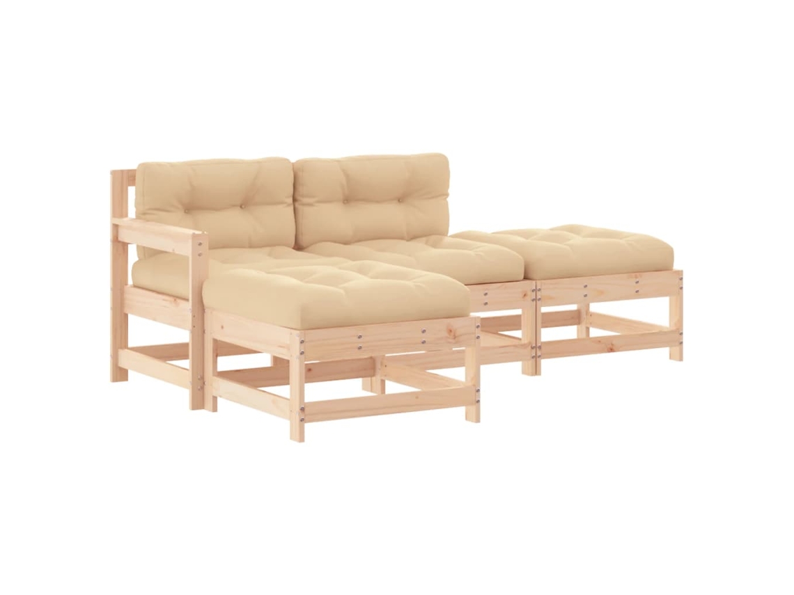 Conjunto 4 de muebles de jardín VIDAXL y cojines madera maciza