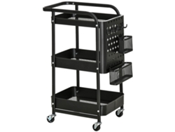 Carro de oficina Vista, de metal, con 3 niveles, 2 bandejas, 4 ganchos, 51,5 x 32 x 75,6 cm, negro.
