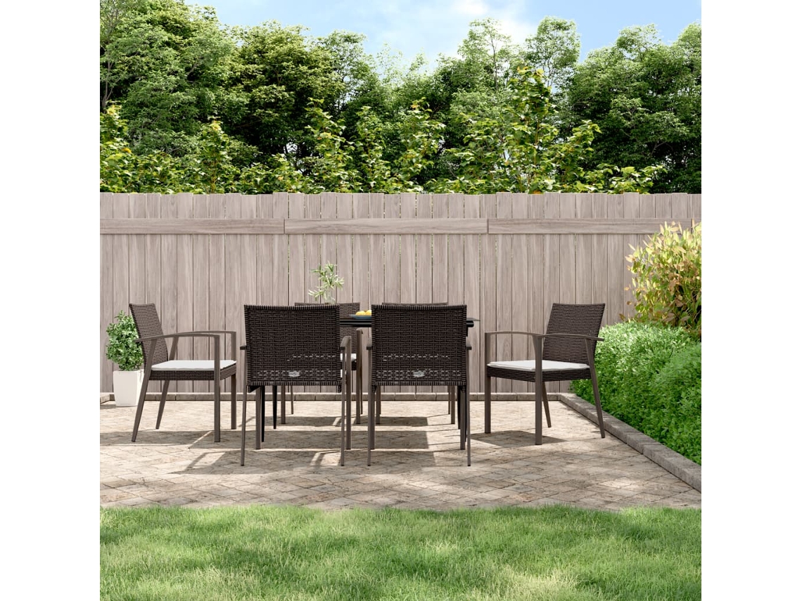 Sillas de jardín con cojines (6 unidades, 56,5 x 57 x 83 cm, mimbre marrón, polietileno, DKD, decoración del hogar)