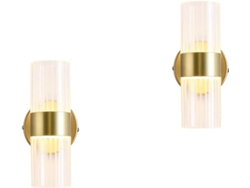2 Piezas De Apliques De Pared Led De Doble Cabezal Cilíndricos De Vidrio, Elegante Iluminación Decorativa Para Dormitorio Y