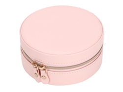 Estuche organizador portátil de pendientes de piel sintética rosa, redondo
