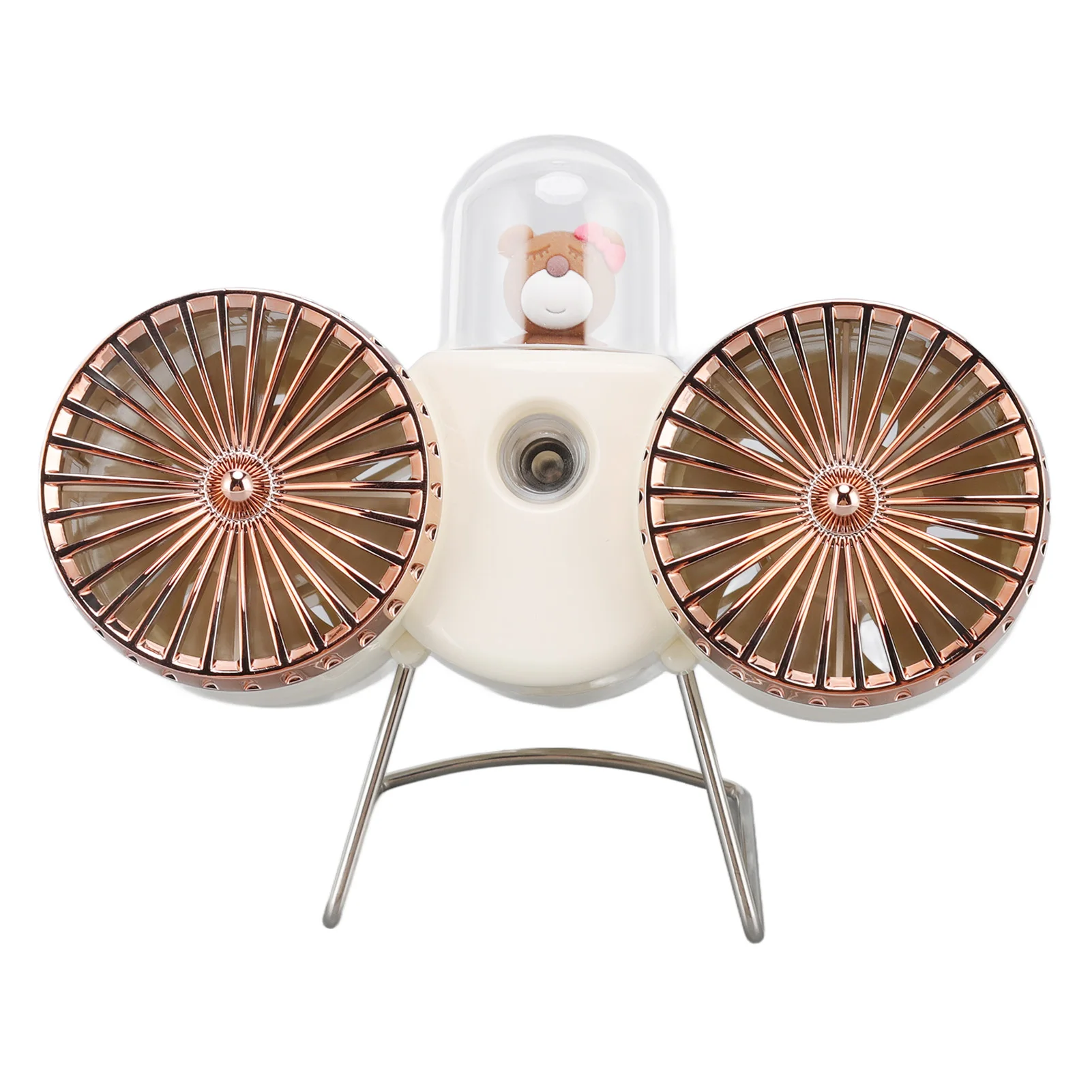 Ventilador De Escritorio Usb (blanco), Diseño De Doble Aspa Con Forma De Oso, 3 Velocidades, Carga Usb.