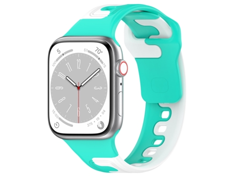 Correa de reloj inteligente para Apple Watch SE 2023 Correa de reloj de silicona de dos colores de 44 mm (cian + blanco)
