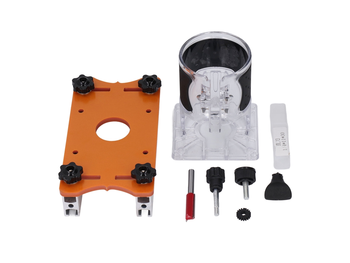 Base Para Fresadora De Madera Con Cubierta Transparente Ajustable Y Soporte Para Ranurado De 6-56 Mm.
