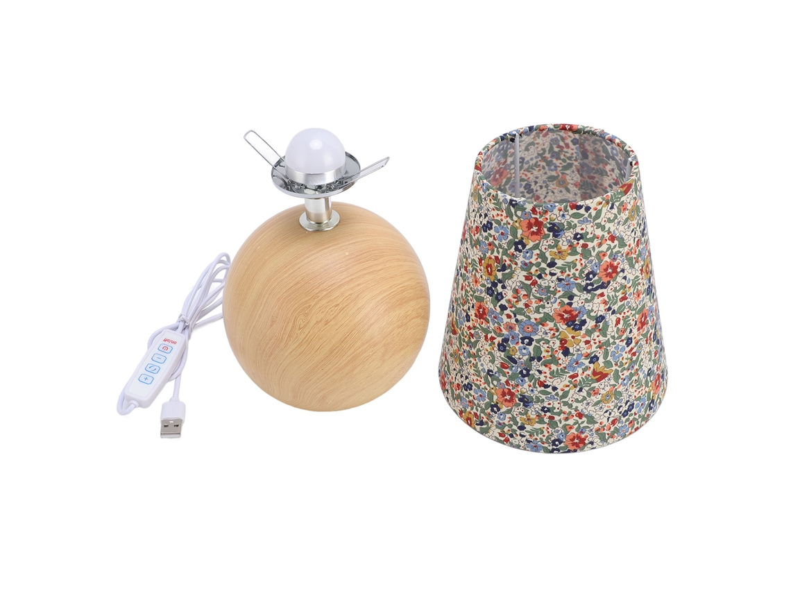 Rebe-lámpara De Mesa De Tela Floral 3000k-6000k Regulable Con Base De Madera Para Decoración Hogar, Lámpara De Noche Rural