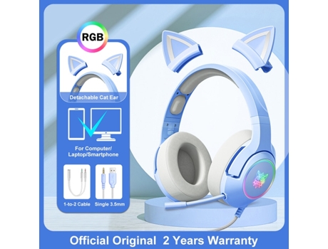 Auriculares ONIKUMA K9 Pink Cat Ear Headphones con Rgb Led Light