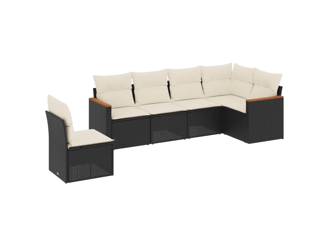 Conjunto de sofá de jardín de 6 piezas con cojines de mimbre, negro, EXCLUSIVO DE LA CASA (6 piezas)