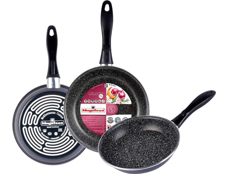 Magefesa K2 Gransasso juego de 3 sartenes 182024cm acero vitrificado exterior gris moteado. antiadherente bicapa reforzado efecto piedra aptas para todo tipo cocinas 182024cminducción libre pfoa