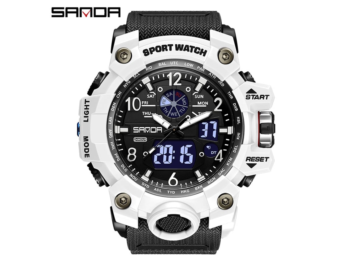 Reloj Electrónico De Moda (blanco/negro para Hombre) Con Acabado Luminoso, Resistente Al Agua, A Prueba De Golpes Y Con Alarma.