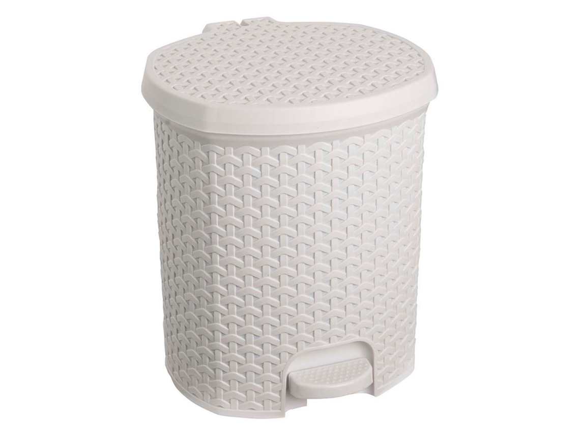 Cubo Basura KEEEPER 11,5L con Tapa Rattán, Blanco Nórdico