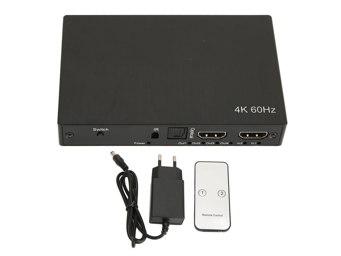 Conmutador Hdmi 2 Entradas 4 Salidas Distribución De Señal 4k60hz Con Control Remoto