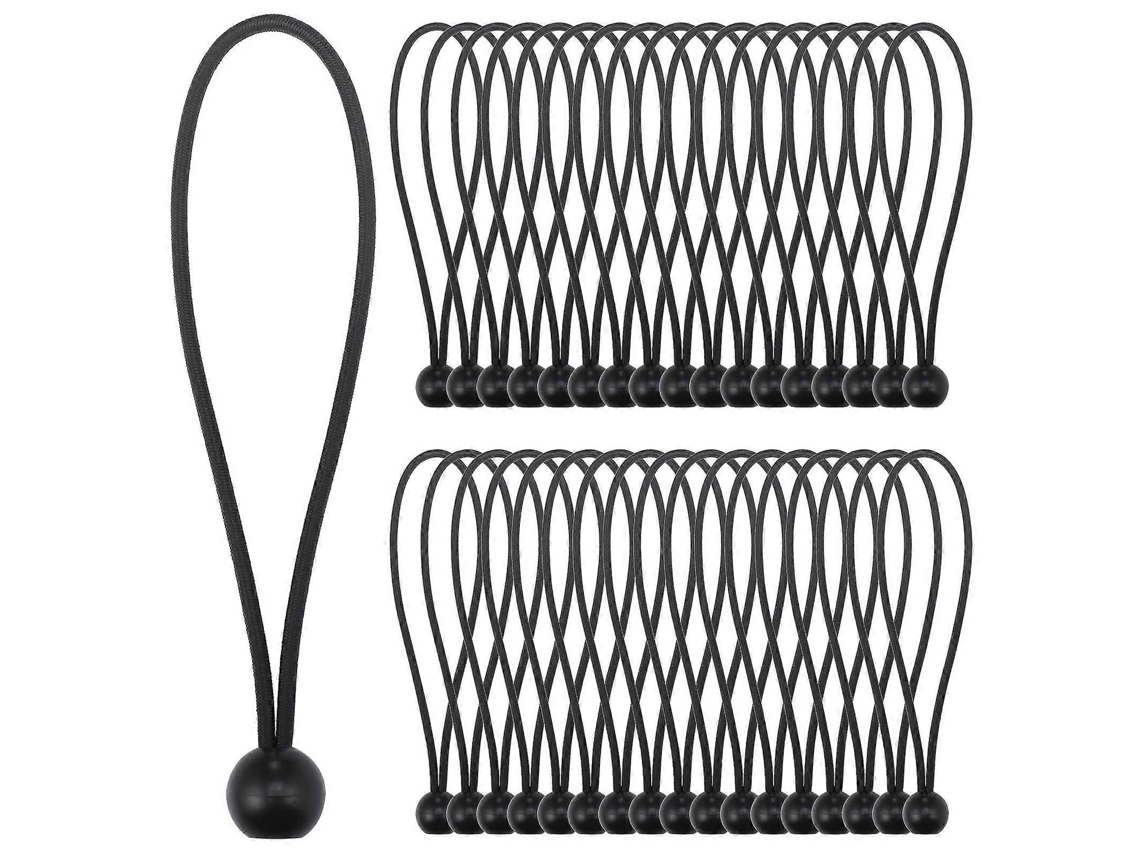 Cuerda Elástica Bungee, 35 Bolas Elásticas Negras (20cm) Para Toldos, Tiendas Y Carpas, Resistente Y Portátil