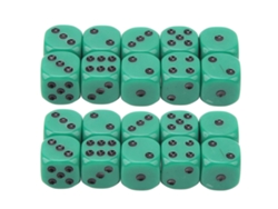 20 Dados De 16 Mm Con Borde Redondeado, 6 Caras Para Juegos De Mesa Matemáticos, Color Verde Con Puntos Negros.