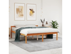 Cama Para Mayores Madera Maciza De Pino Marrón Cera 150x200 Cm