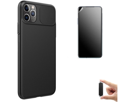 Kit Carcasa y Protector iPhone11 Pro Ultimatte, Nillkin Camshield y Soporte Magnético Negro