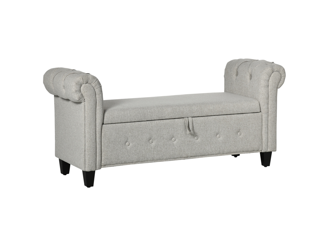 Puf Con Reposabrazos Para Salón O Dormitorio, 146,5 X 49 X 74,5 Cm, Gris Claro.