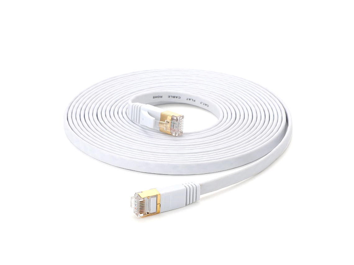 Cabo Ethernet Cat7 32awg Cobre Sem Oxigênio 10gbps 600mhz Flat Lan Patch Cord 3m Branco