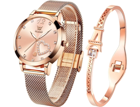VEANXIN Conjunto de Reloj para Mujer, Simple, Cuarzo de Oro Rosa, Resistente al Agua(rosa)