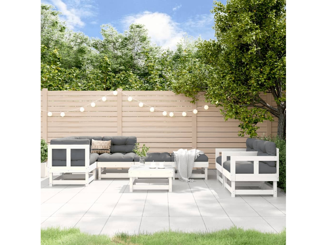 Conjunto de salón de jardín de 8 piezas de pino macizo blanco Dkd Home Decor