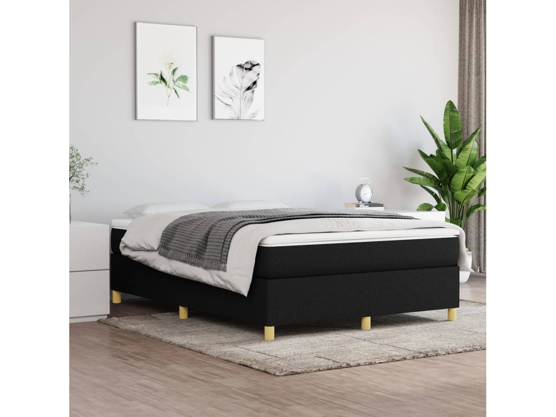 Cama Box Spring Con Colchón Tela Negro 140x200 Cm