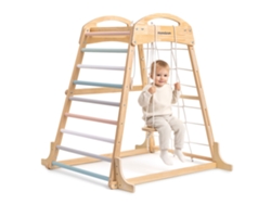 Zona De Juegos Interior De Madera Con Columpio, Anillas Y Red De Escalada Para Niños – Parque Infantil 3+ Años