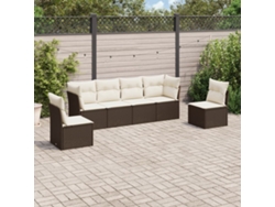 Conjunto de sofá de jardín de 6 piezas con cojines de mimbre sintético marrón de DKD Home Decor