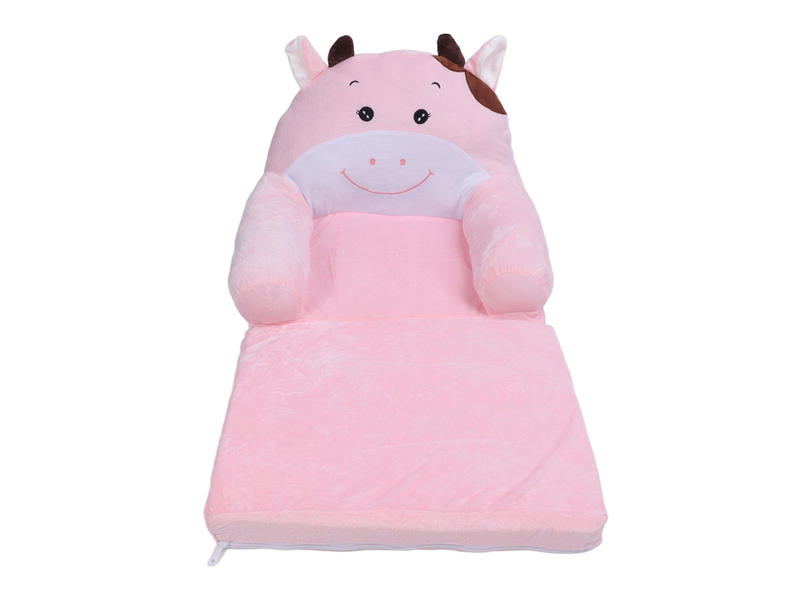 Sofá Cama Infantil Plegable, Suave Y Cómodo Con Diseño De Dibujos Animados, Para Niños Y Niñas, Diseño De Vaca Rosa, 2 Capas.