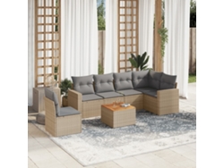 Conjunto de 7 sofás de jardín con cojines de mimbre beige de Dkd Home Decor