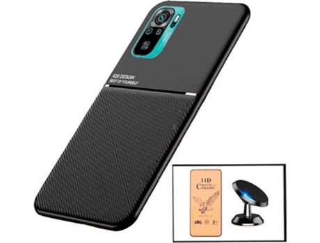 Kit Funda Magnetic Lux, Cristal Templado CeramicGlass Full Cover y Soporte Magnético de Coche Xiaomi Redmi Note 10s PHONECARE Negro