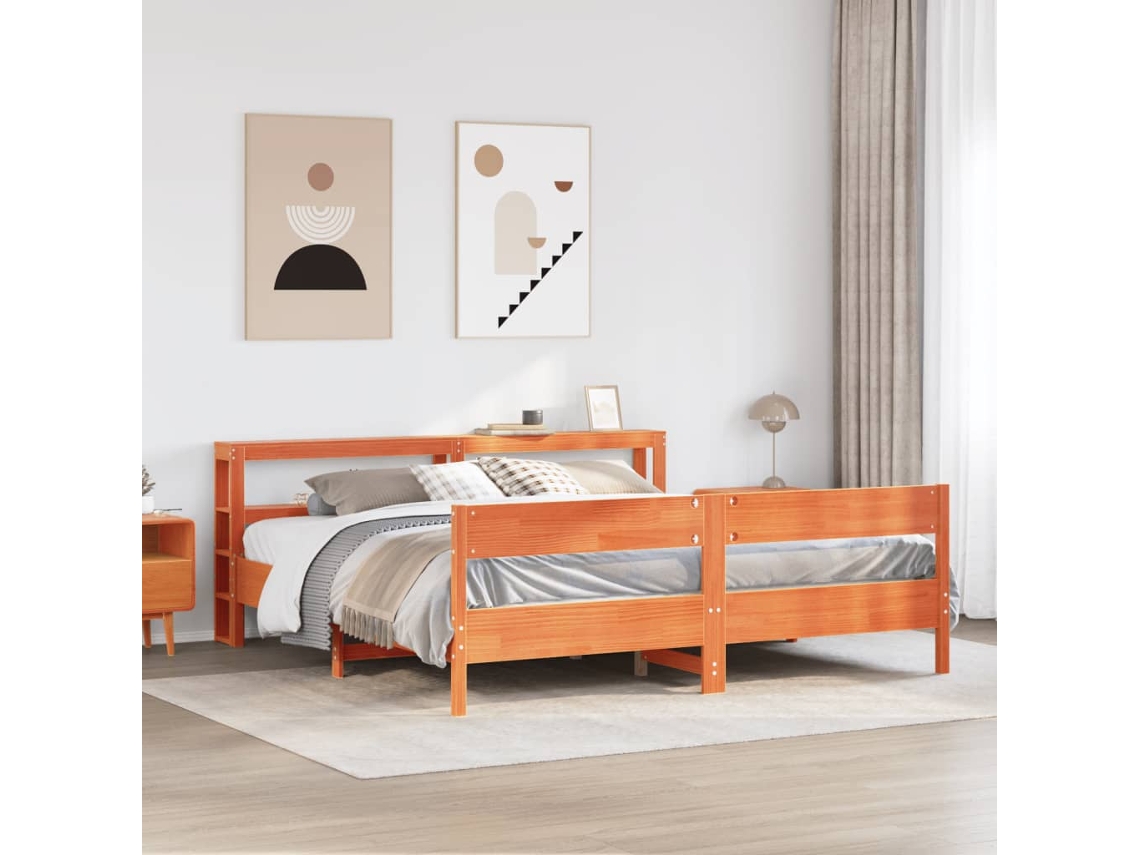 Cama Sin Colchón Madera Maciza De Pino Marrón Cera 180x200 Cm