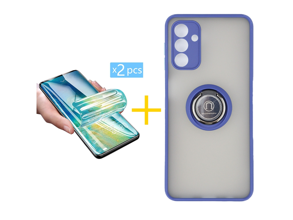 Pack 2 X Película de Vidrio Templado Hidrogel + Funda ACCETEL para Samsung Galaxy A35 5G Gel Bumper con Anillo Azul