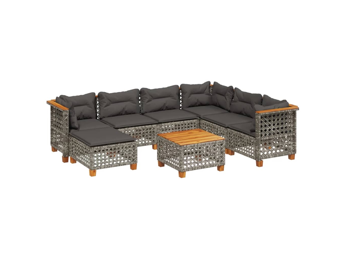 Maison Exclusive - Conjunto de sofás de jardín de 8 piezas con cojines de mimbre y patas grises