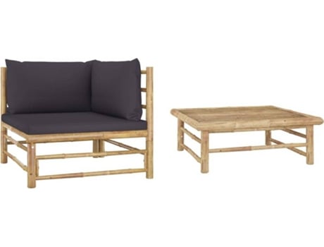 Conjunto 2 de muebles de jardín VIDAXL bambú y cojines gris oscuro