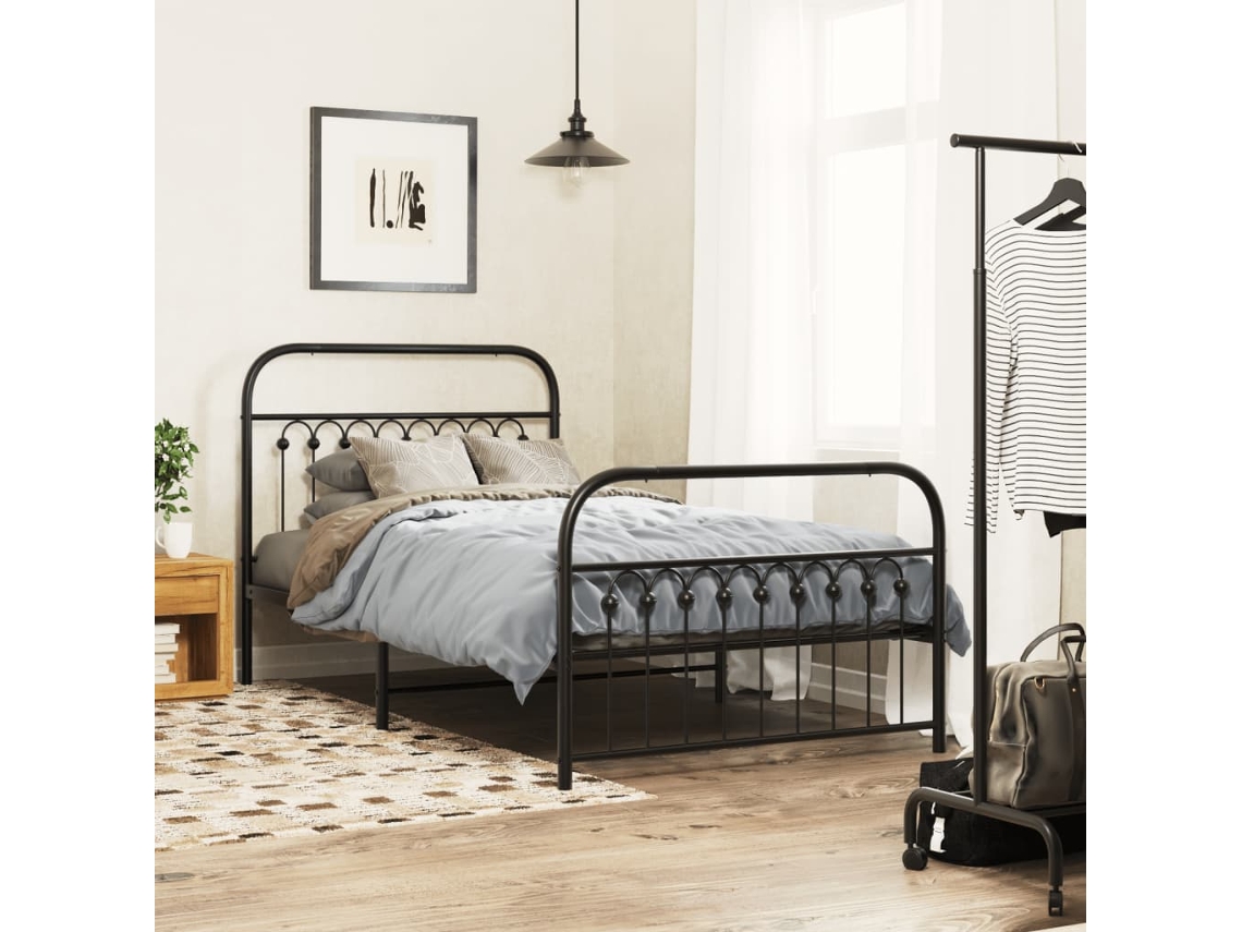 Estructura Cama Sin Colchón Con Estribo Metal Negro 100x200 Cm