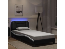 Estructura Cama Con Led Cuero Sintético Negro Blanco 80x200 Cm
