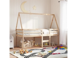 Cama Alta Con Techo Madera Maciza De Pino 80x200 Cm