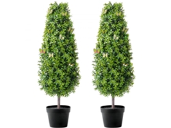 Juego de 2 bojs artificiales de 91 cm con maceta, resistentes a los rayos UV, decoración exterior Tekmaquinas