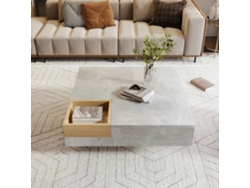 Mesa de centro para salón, mesa auxiliar con compartimento de almacenaje extraíble, color gris hormigón y madera, 727230 cm Ycone