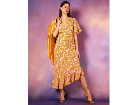Vestido de Mujer BLUE VANILLA Ruffle Wrap Midi Poliéster Verde (14)