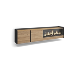 Mueble para TV, 212x35x50cm, para televisores de hasta 80'', chimenea eléctrica XXL, montaje en pared, roble y negro.