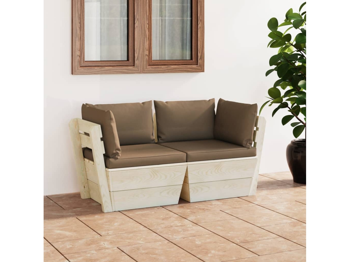 Sofá de palets de jardín de 2 plazas con cojines de madera de abeto DKD Home Decor