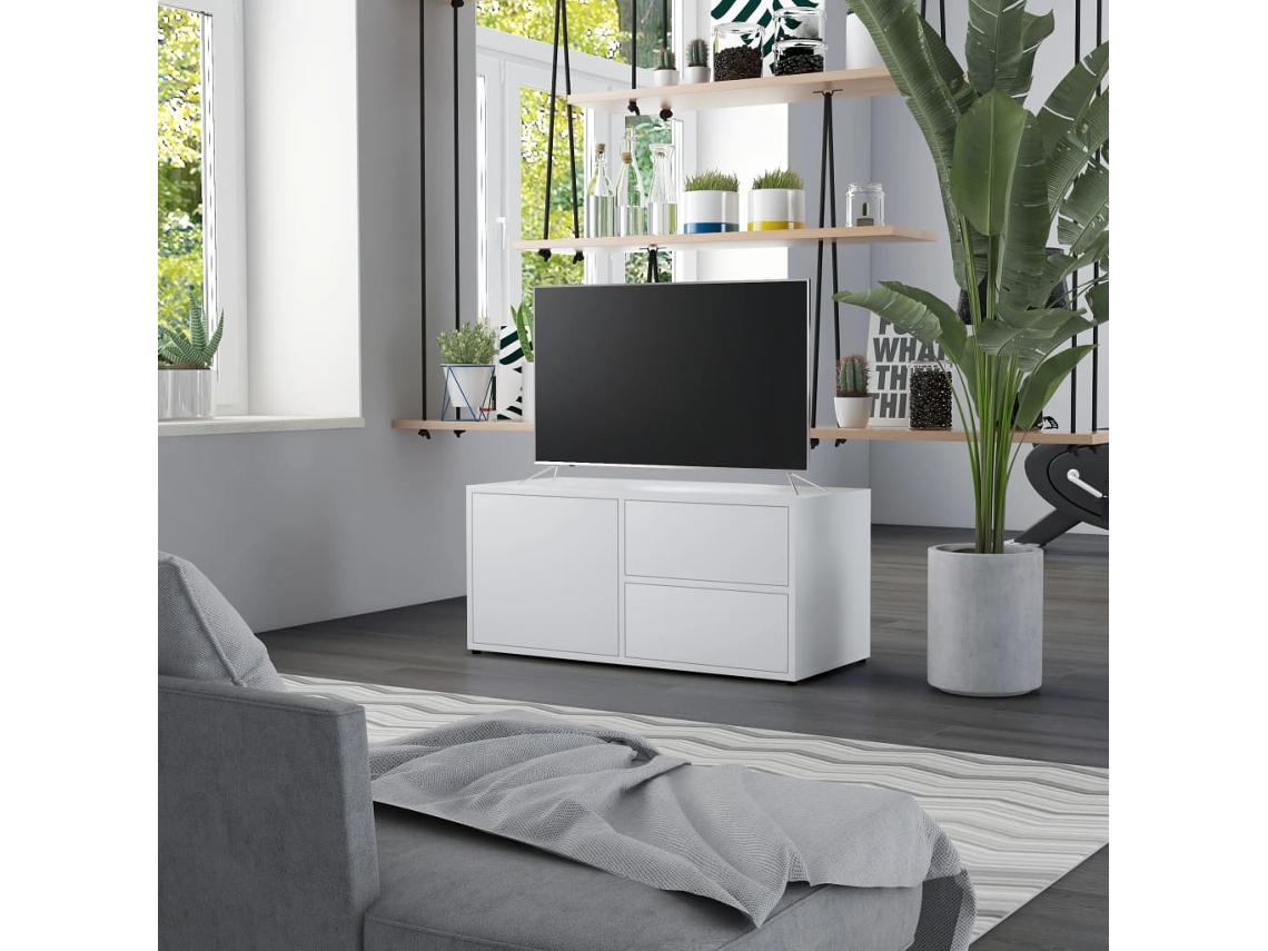 Mueble de Armario Tv 80X34X36 Cm Contrachapado Blanco