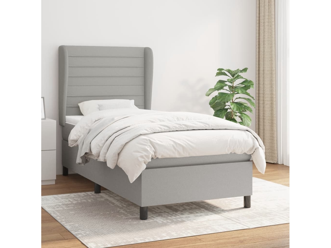 Cama Box Spring Con Colchón Tela Gris Claro 100x200 Cm