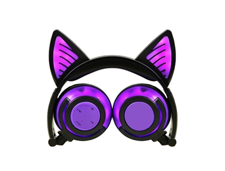 Auriculares Lindas orejas de gato recargables con luces LED de colores sobre plegable con micrófono para teléfono móvil púrpura