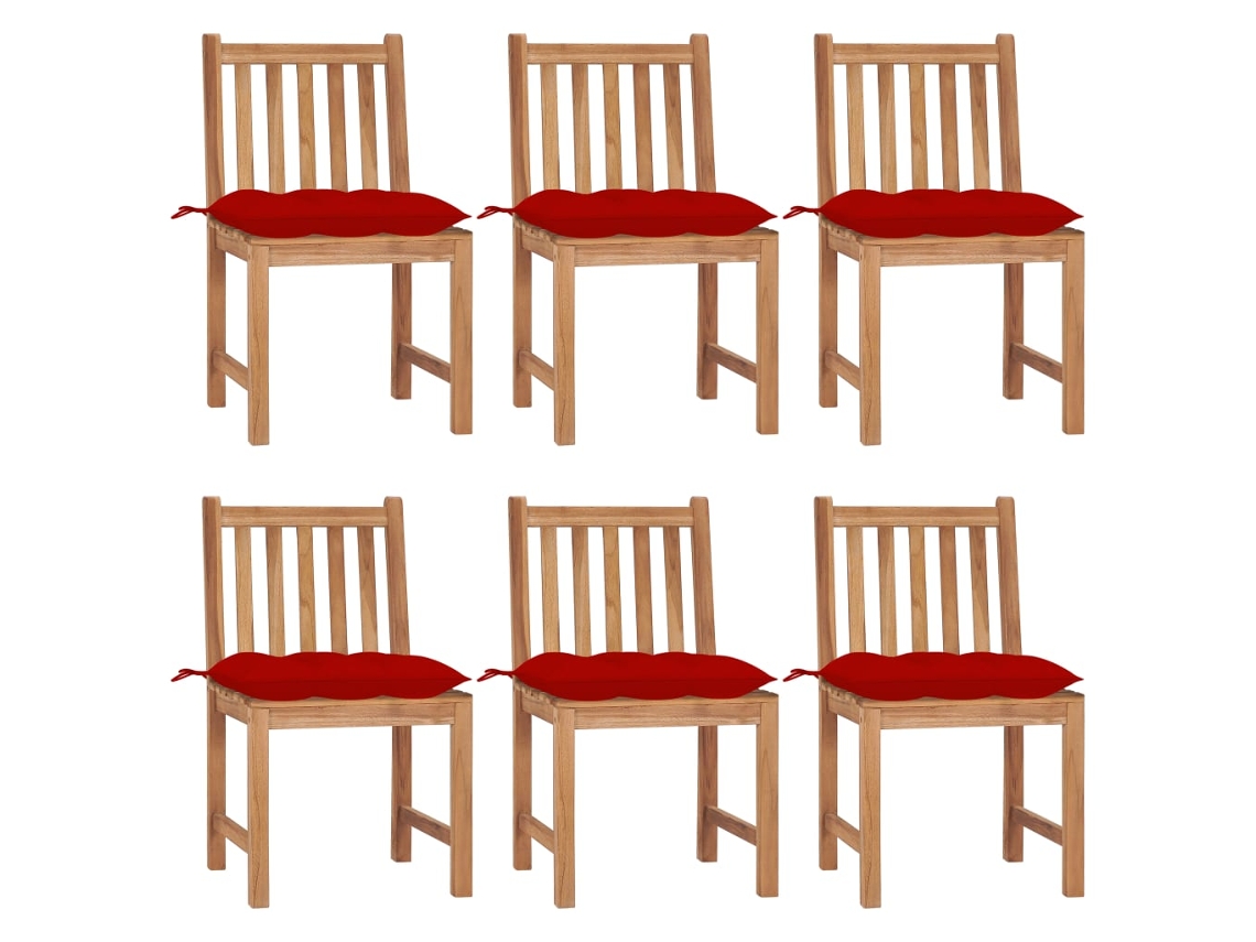 Sillas de jardín DKD Home Decor de 6 piezas con cojines, madera maciza de teca